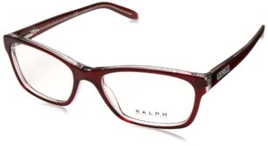 ralph by ralph lauren women's ra7039 square prescription eyewear frames, shiny transparent red/demo lens, 51 mm