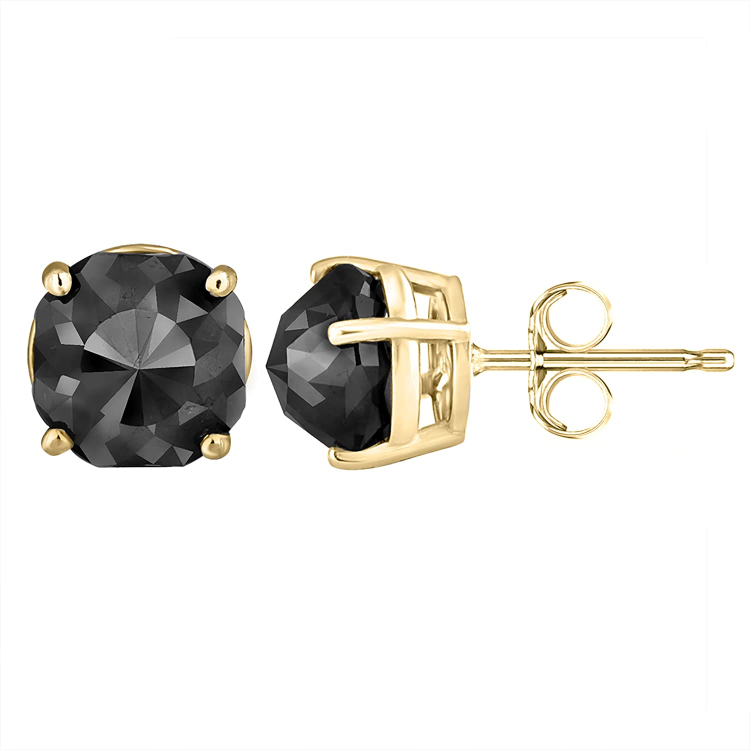 2 Cttw Black Diamond Stud Earrings Set in 14k Yellow Gold Jewelry for Women