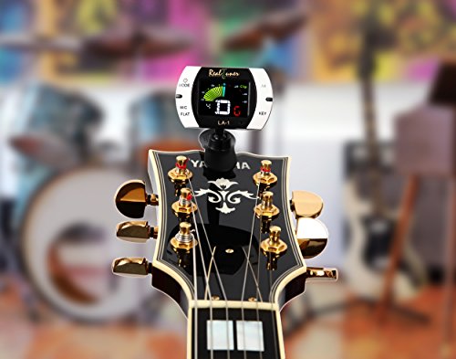 Real Tuner - Chromatic Clip-on Tuner for Guitar, Bass, Violin, Ukulele, Banjo, Brass and Woodwind Instruments - Bright Full Color Display - Extra Mic Function - A4 Pitch Calibration - Transposition