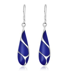 AeraVida Vintage Lapis Streak Teardrop Birthstone Sterling Silver Earrings, 9x45 mm