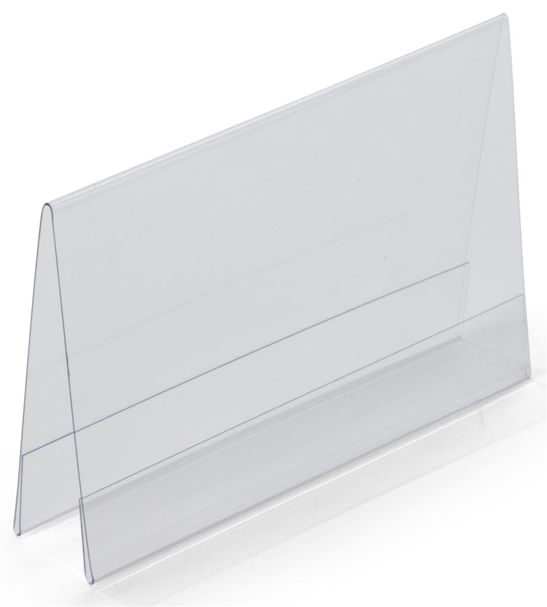 Displays2go Set of 25, A-Frame Place Card Holders, 5.5" x 3.5" Signs, Double-Sided, Clear (APETG5535H)