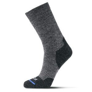 fits medium hiker crew sock for men and women, merino wool, cushion, breathable, odor resistant, lightweight hiking sock, coal, x-large