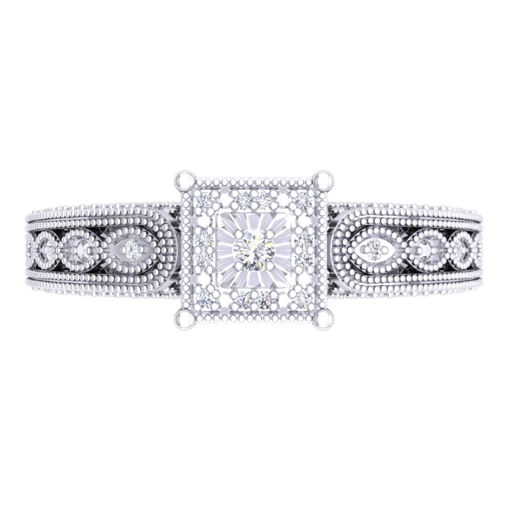 Dazzlingrock Collection 0.10 Carat (Ctw) Sterling Silver Round White Diamond Bridal Millgrain Engagement Ring 1/10 CT, Size 5.5