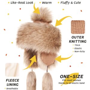 Futrzane Classic Ear Flaps Hat - Fur Trapper Hat for Women - Winter Ushanka Hat (One Size, Gold Classic)