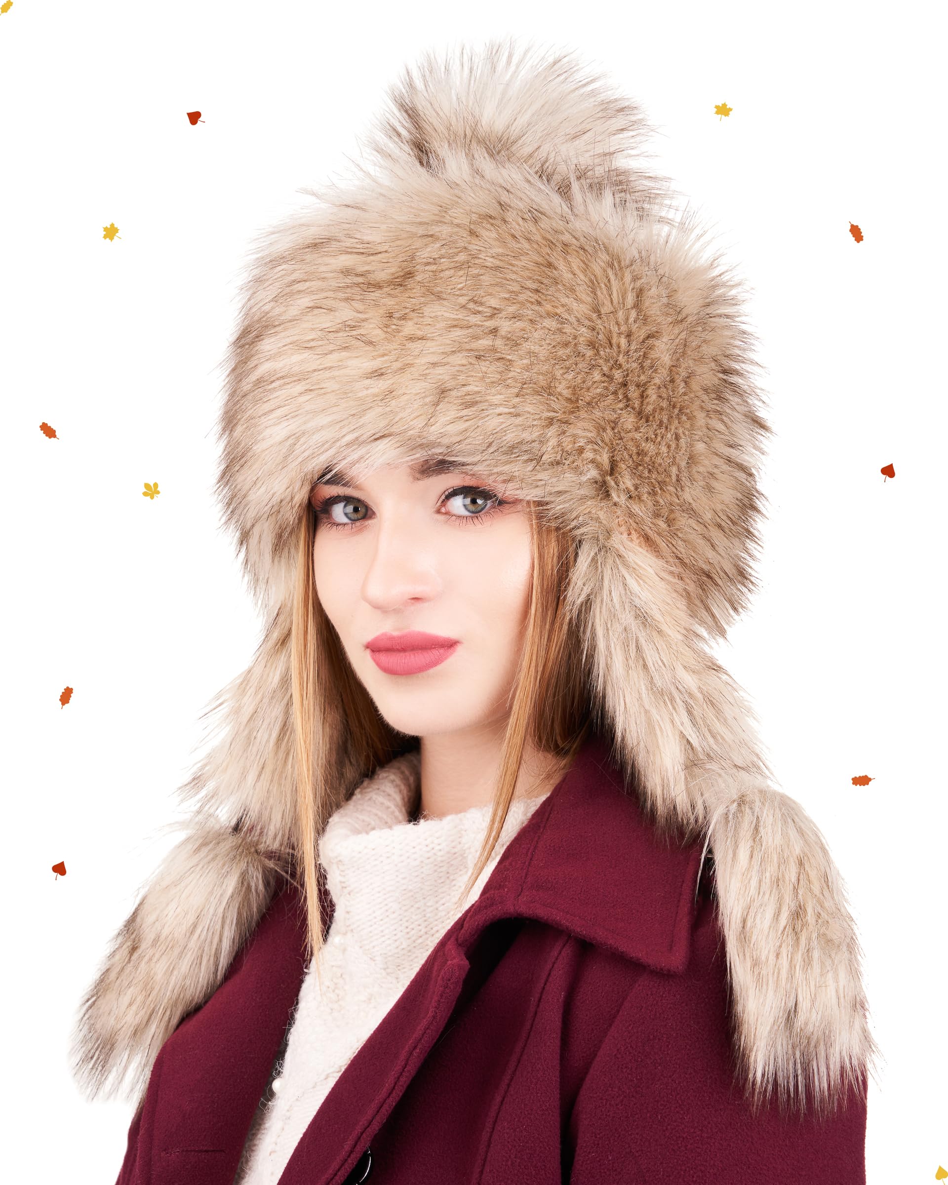 Futrzane Classic Ear Flaps Hat - Fur Trapper Hat for Women - Winter Ushanka Hat (One Size, Gold Classic)