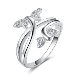 Goldminetrade GTR4088 S925 Silver CZ Stones 0.15 Carats #8 Adjustable Butterfly Ring Rhodium Plated