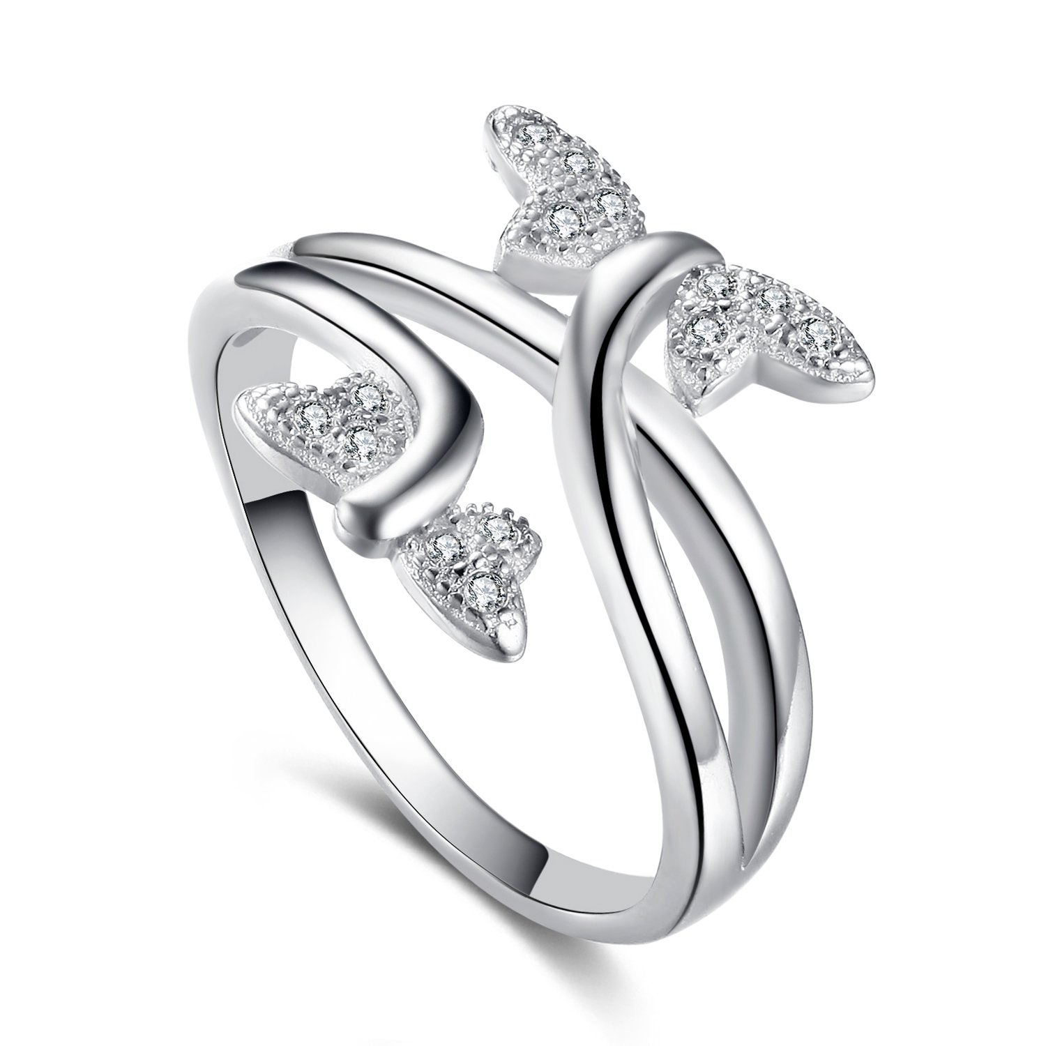 Goldminetrade GTR4088 S925 Silver CZ Stones 0.15 Carats #8 Adjustable Butterfly Ring Rhodium Plated