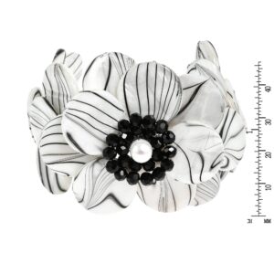 AeraVida Zebra Painted Mother of Pearl Shell Cluster Flower Cuff Bracelet | Adjustable Cuff Bracelet for Women | Floral Cuff Bracelet | Black and White Cuff Bracelet