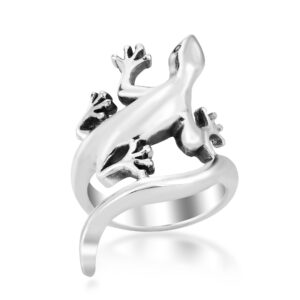 aeravida unique long tail gecko-lizard wrap .925 sterling silver ring (8)