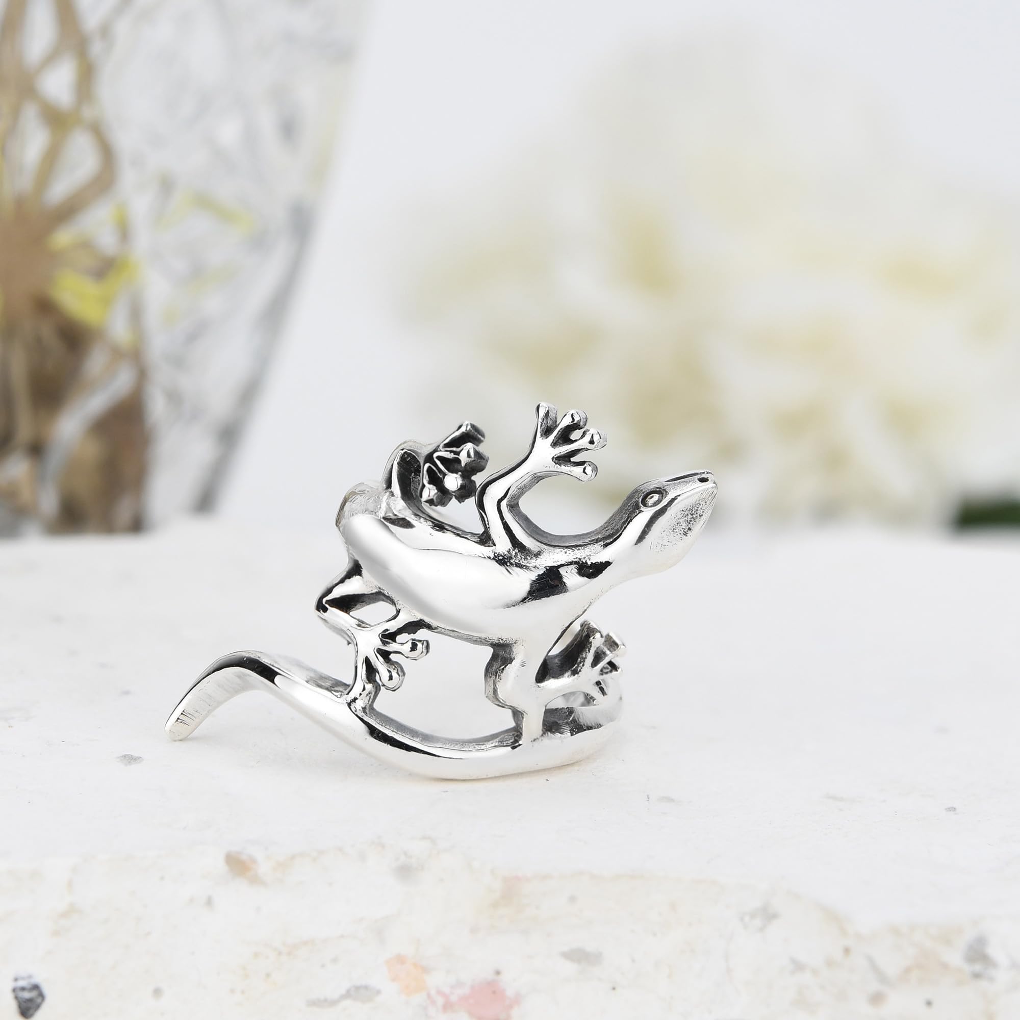 AeraVida Unique Long Tail Gecko-Lizard Wrap .925 Sterling Silver Ring (8)