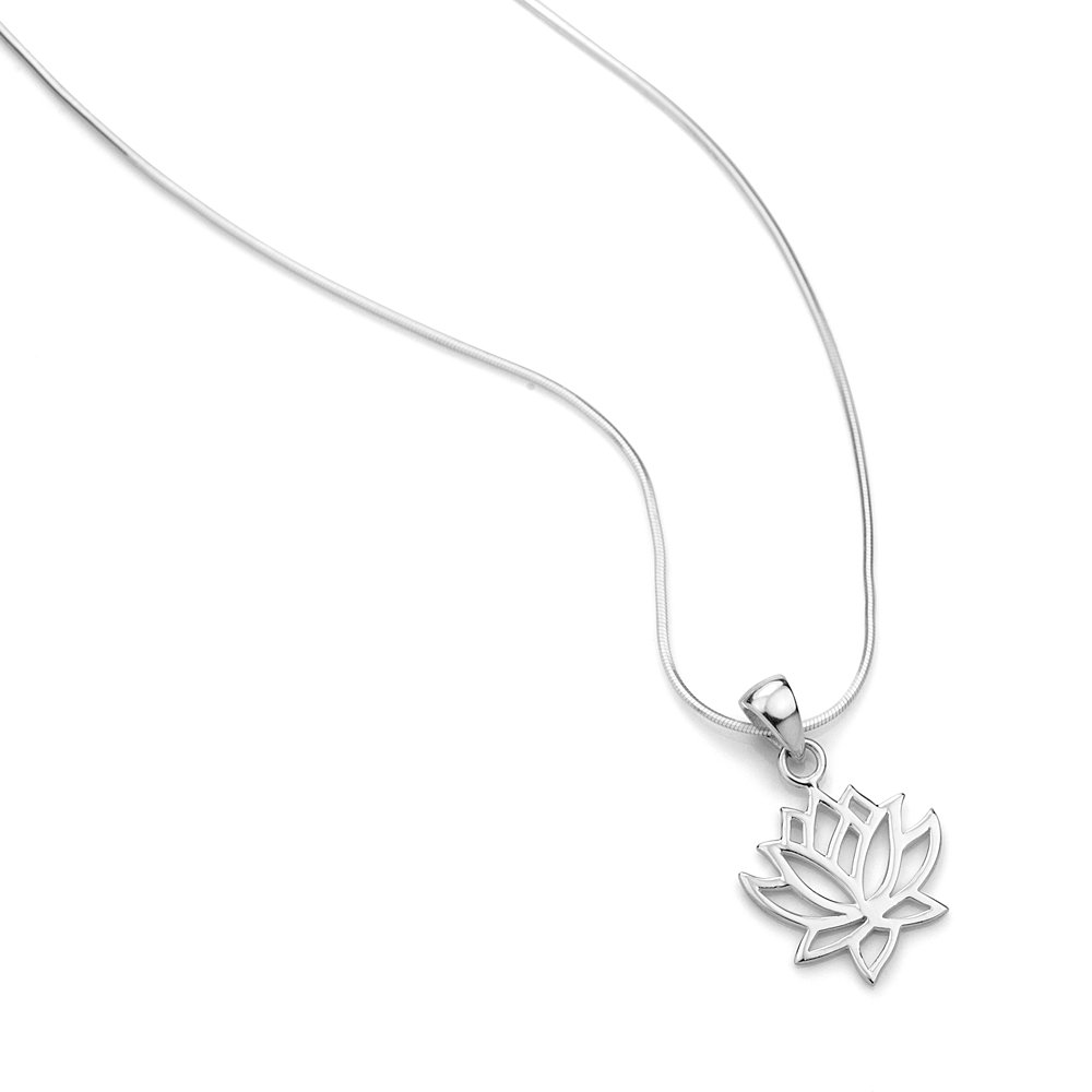 CHUVORA 925 Sterling Silver Open Lotus Flower Pendant Necklace for Women, Italian Silver Chain 18 inches