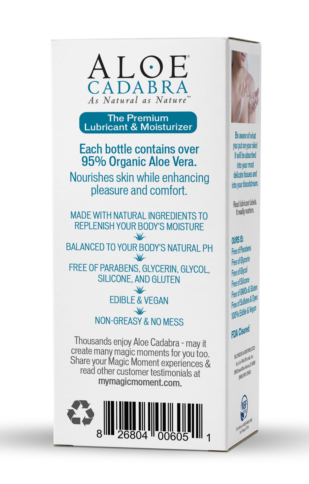 Aloe Cadabra Natural Water Based Personal Lubricant and Vaginal Moisturizer, Organic Aloe Lube for Men, Women and Couples, Non-Staining, pH Balanced (Unscented 2.5 Ounces, 1 Pack)