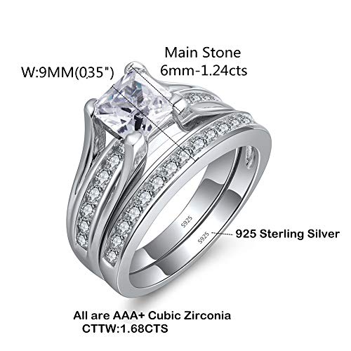 MABELLA 925 Sterling Silver Cubic Zirconia Princess Cut Women's Wedding Engagement Bridal Ring Set Size 8