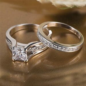 MABELLA 925 Sterling Silver Cubic Zirconia Princess Cut Women's Wedding Engagement Bridal Ring Set Size 8