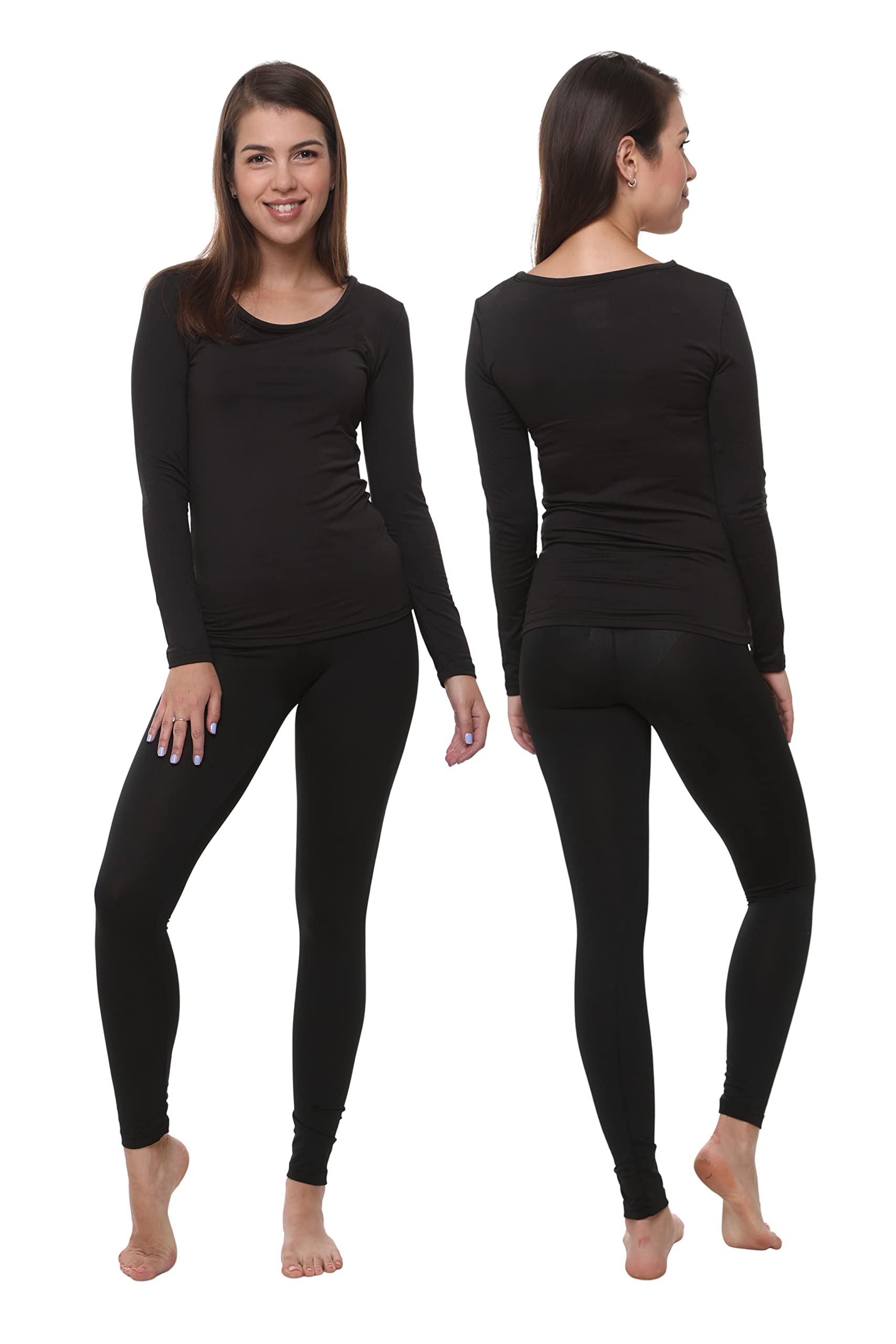 Women Thermal Set, Lightweight Ultra Soft Fleece Shirt and Tights,Black,Medium