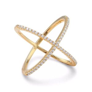 azurebella jewelry criss cross x design ring gold-plated sterling silver with cubic zirconia