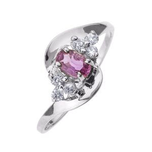 solid 14k white gold beautiful diamond and pink sapphire proposal and birthstone ring (size 11)