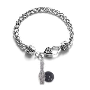 inspired silver - bowling braided bracelet for women - silver customized charm bracelet with cubic zirconia jewelry