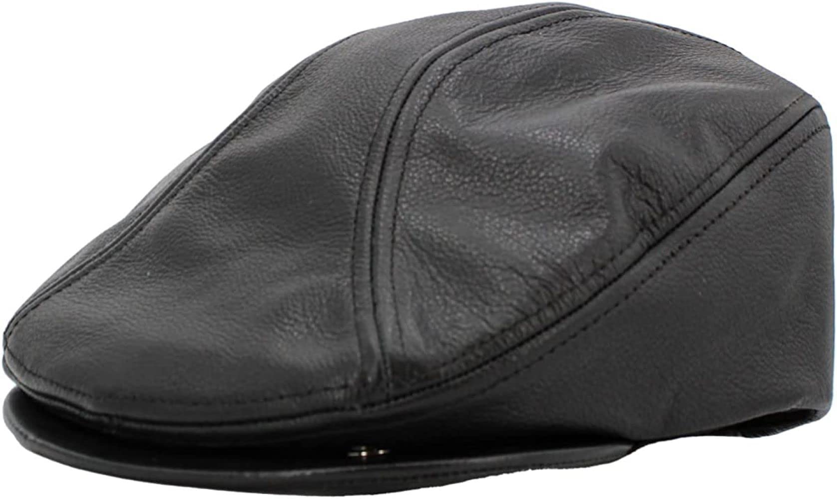 Men Genuine Newsboy Leather Hat Cap Gatsby Flat Golf Cabbie Made in USA (Small/Medium, Black) 21 1/2-22 1/4 ; Inches 55-57CM / 6 7/8-7 1/8