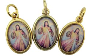 religious gifts gold tone with epoxy divine mercy jesus christ medal, lot of 3, 1 inch