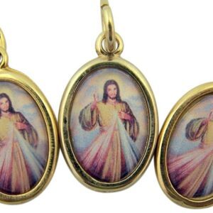 Religious Gifts Gold Tone with Epoxy Divine Mercy Jesus Christ Medal, Lot of 3, 1 Inch