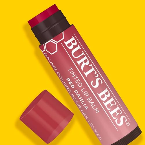 Burt's Bees Lip Tint Balm with Long Lasting 2 in 1 Duo Tinted Balm Formula, Color Infused with Deeply Hydrating Shea Butter for a Natural Looking Buildable Finish, Fiery Red Dahlia (2-Pack)