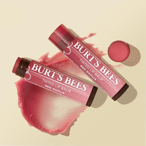 Burt's Bees Lip Tint Balm with Long Lasting 2 in 1 Duo Tinted Balm Formula, Color Infused with Deeply Hydrating Shea Butter for a Natural Looking Buildable Finish, Fiery Red Dahlia (2-Pack)