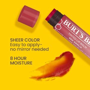 Burt's Bees Lip Tint Balm with Long Lasting 2 in 1 Duo Tinted Balm Formula, Color Infused with Deeply Hydrating Shea Butter for a Natural Looking Buildable Finish, Fiery Red Dahlia (2-Pack)