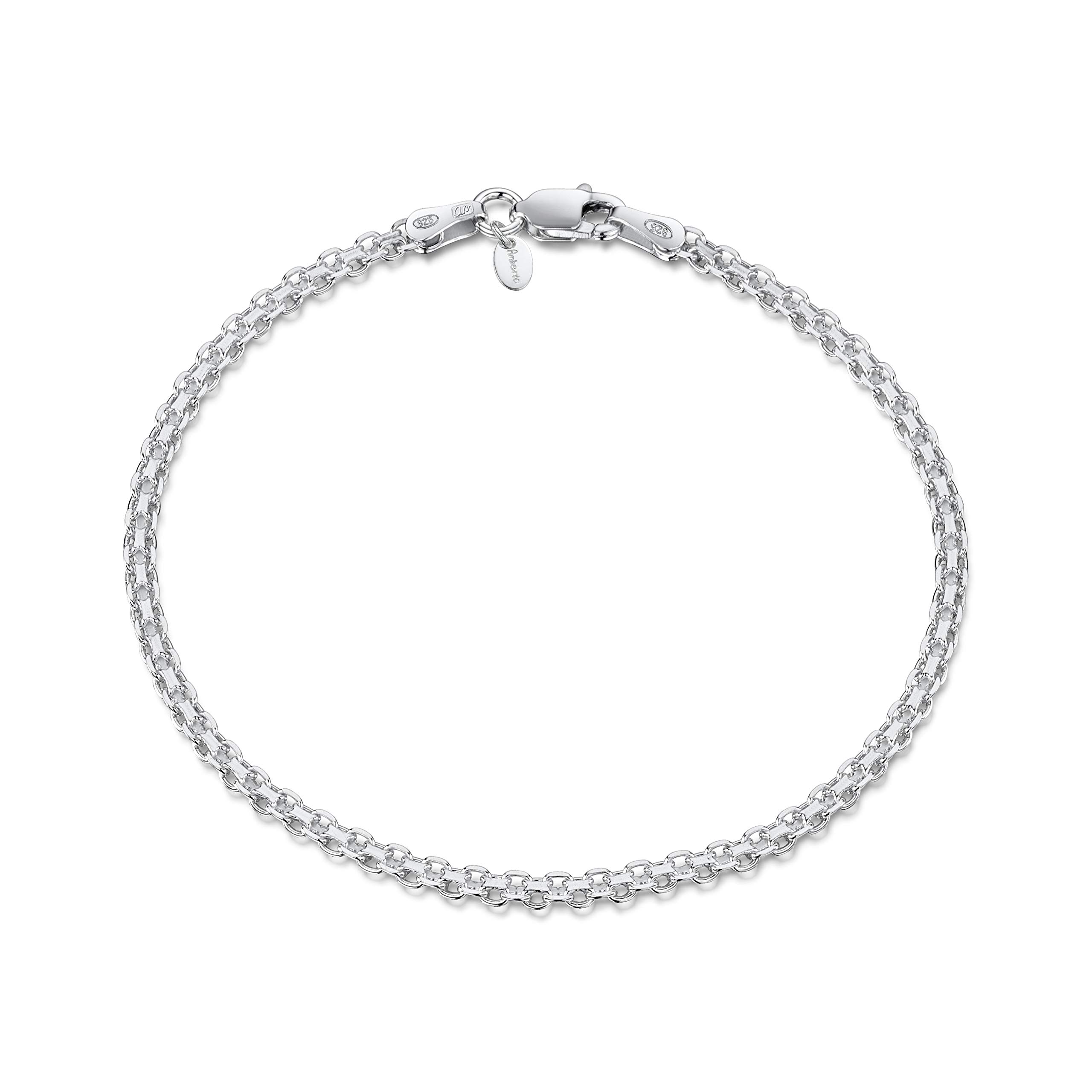 Amberta 925 Sterling Silver 2.2 mm Bismark Chain Bracelet Length 7.5" inch / 19 cm (7.5)