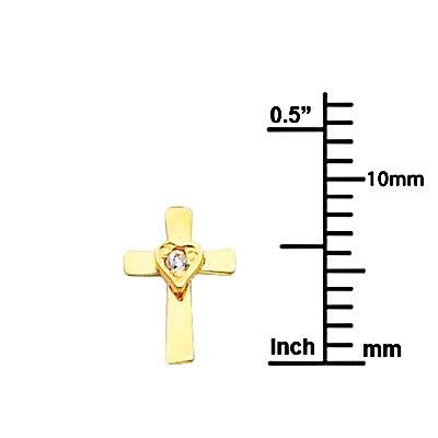 Wellingsale 14K Yellow Gold Polished Cross Heart Stud Earrings With Screw Back