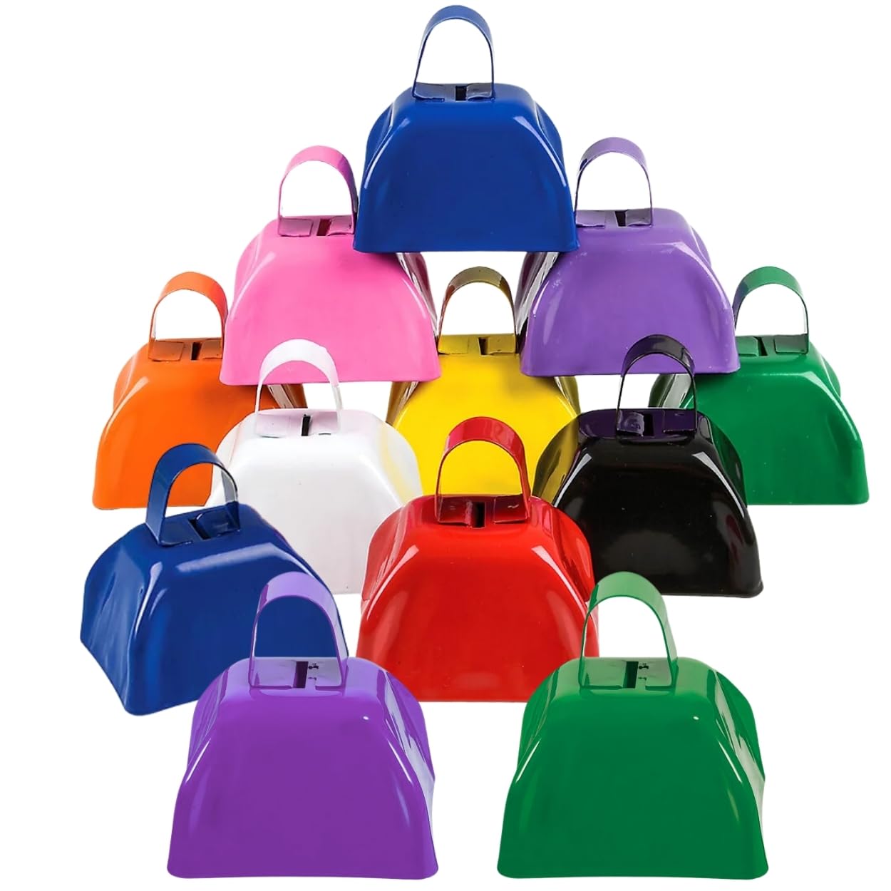 (12) 3 Inch Assorted Color Metal Cowbells