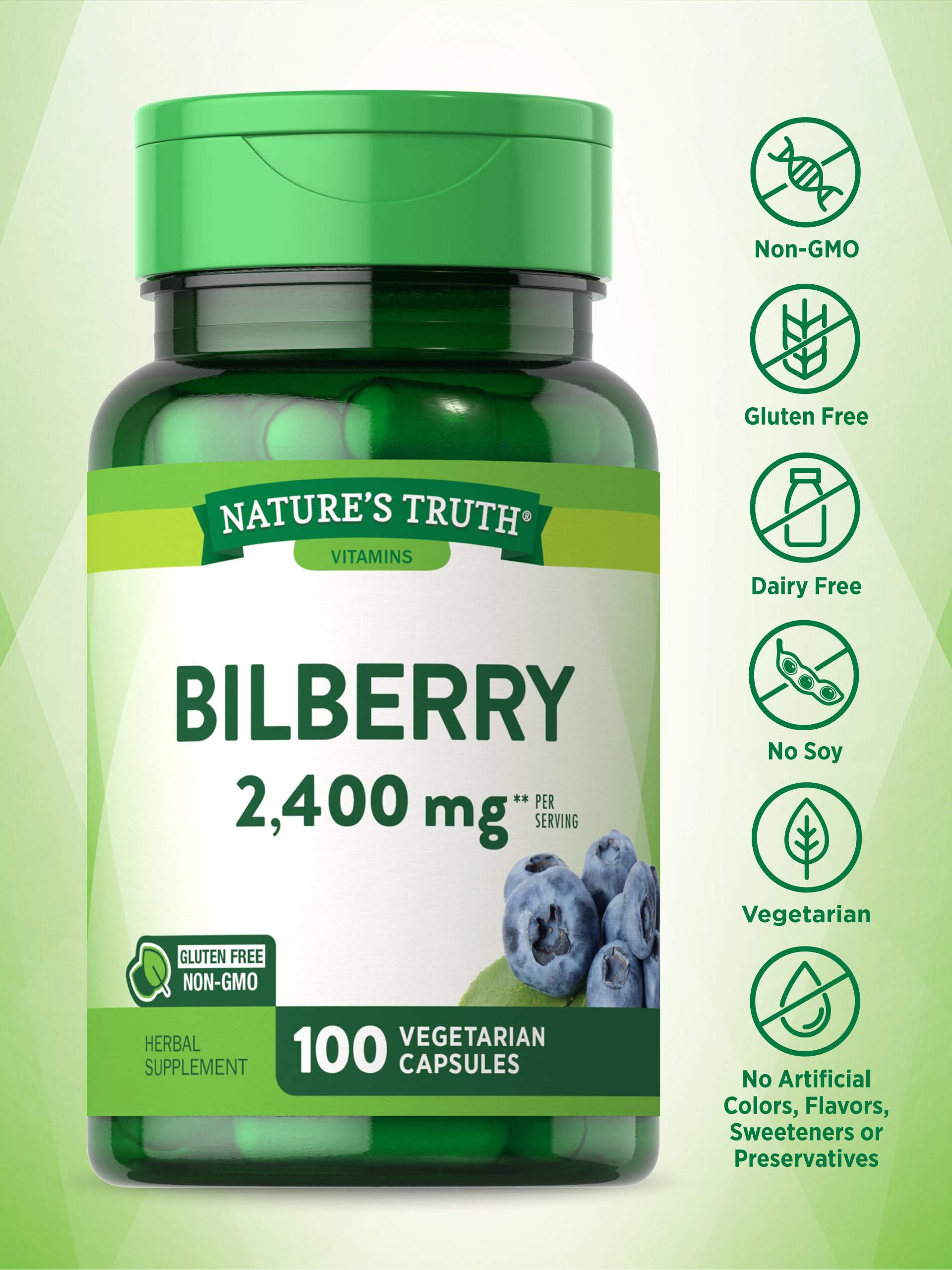 Nature's Truth Bilberry Fruit Extract Capsules | 2400mg | 100 Count | Non-GMO & Gluten Free Supplement