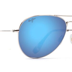 Maui Jim Men's and Women's Mavericks Polarized Aviator Sunglasses, Silver/Blue Hawaii, Medium