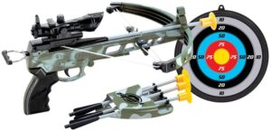 powertrc crossbow toy bow and arrow for kids, military action archery crossbow with scope & target, outdoor activities toy gift for boys kids 8-12