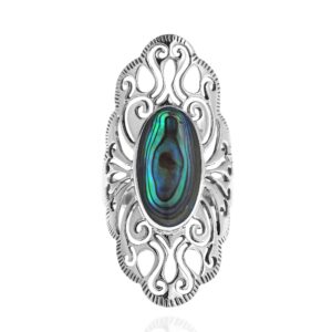 AeraVida Vintage Filigree Swirl Beauty Oval Abalone Shell .925 Sterling Silver Ring | Vintage Delicate Wedding Rings For Women (9)