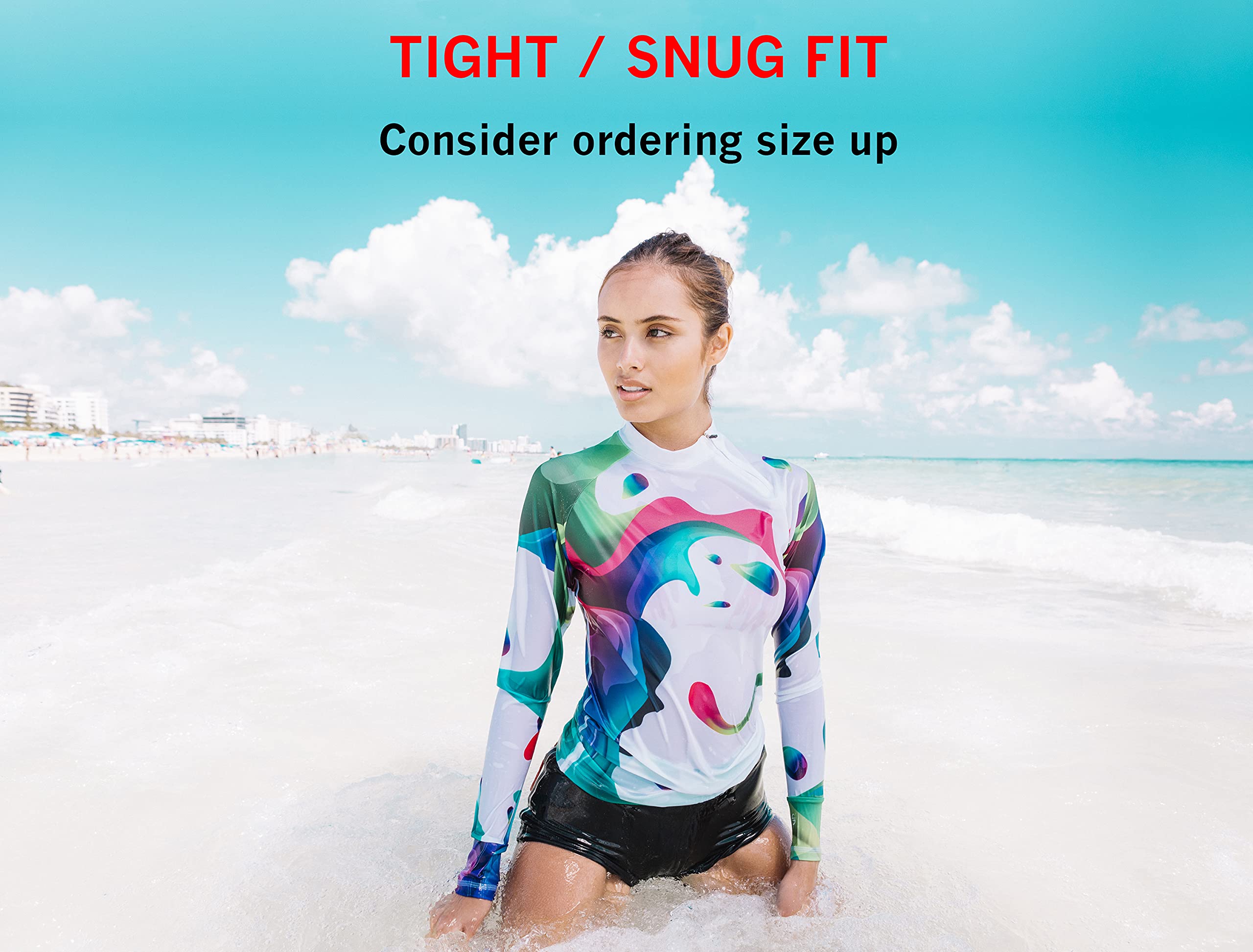 Platinum Sun Rash Guard for Women UPF 50+ SPF & UV Protection Clothing Long Sleeve Top Swim Shirt with Zipper Hiking (Rainbow 50, M)