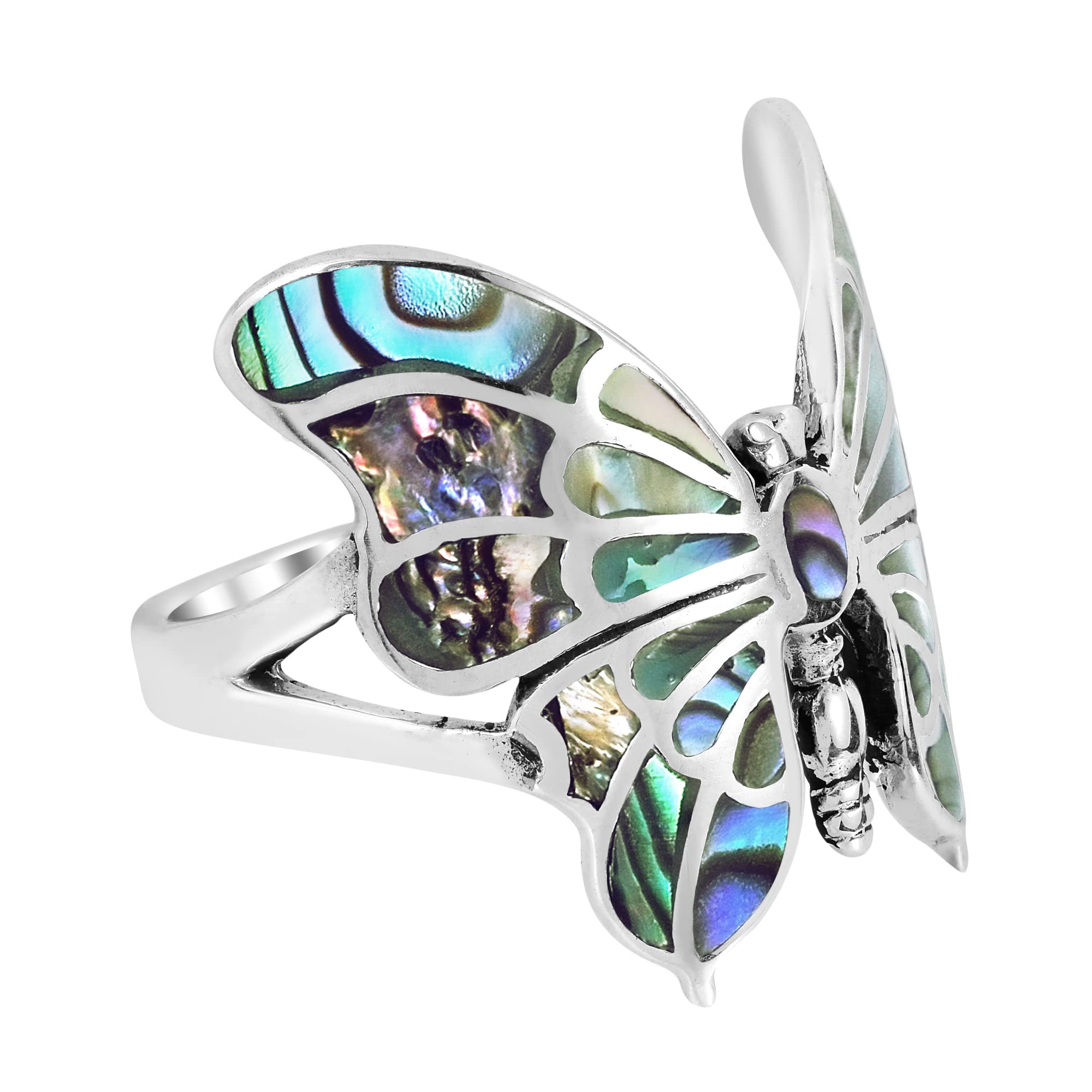 AeraVida Exotic Graceful Butterfly Abalone Shell Inlay .925 Sterling Silver Ring | Casual Comfort Fit Silver Rings for Women | Butterfly Ring | Gift for Women (8)