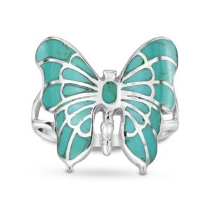 AeraVida Exotic Graceful Butterfly Simulated Green Turquoise Inlay .925 Sterling Silver Ring | Elegant Wedding Rings For Women | Casual Comfort Fit Silver Rings for Women | Gift for Women (8)