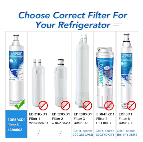 ICEPURE 4396508 Refrigerator Water Filter Replacement for EveryDrop Filter 5, EDR5RXD1, Whirlpool 4392857, NL300, 4396510, 4396509, 4396547, LC400V, 4396510p, WF-NLC240V,PNL240V, 2PACK