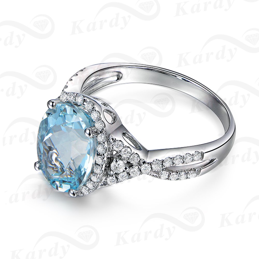 Kardy Genuine Aquamarine Fashion Gemstone 14K White Gold Diamond Promise Wedding Engagement Bridal Women's Ring Set