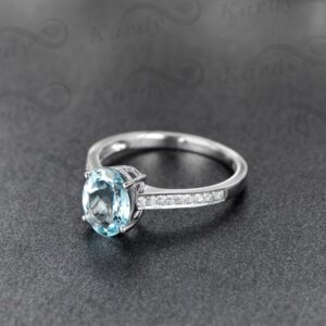 Unique Vintage Genuine Aquamarine for Women 14K White Gold Natural Diamond Engagement March Birthstone Wedding Ring