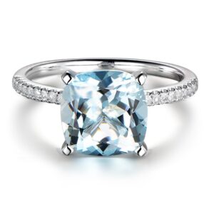 Promise Gemstone natural Aquamarine 14K White Gold Inlay 0.15ct Diamond in South Africa Wedding Engagement Ring For Women