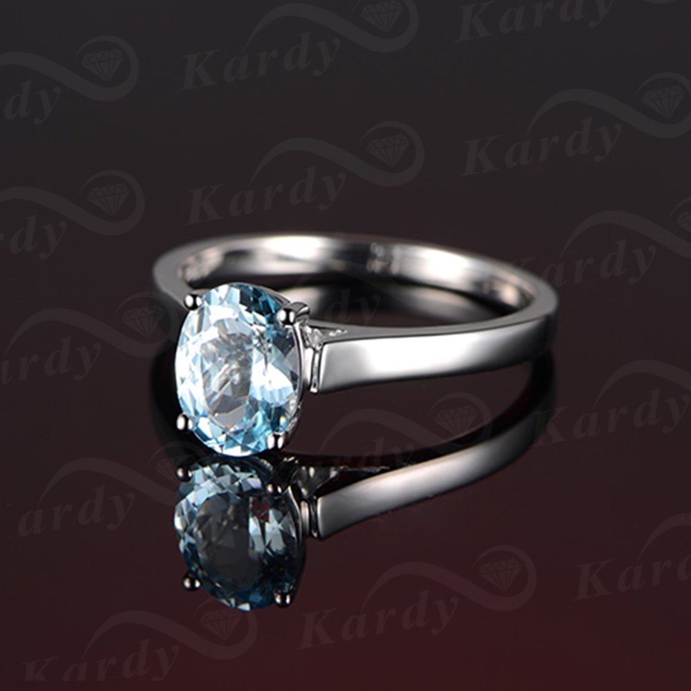 Kardy Unique Promise Wedding Natural Sea Blue Gemstone Aquamarine 14K White Gold Engagement Wedding for Women Ring Set