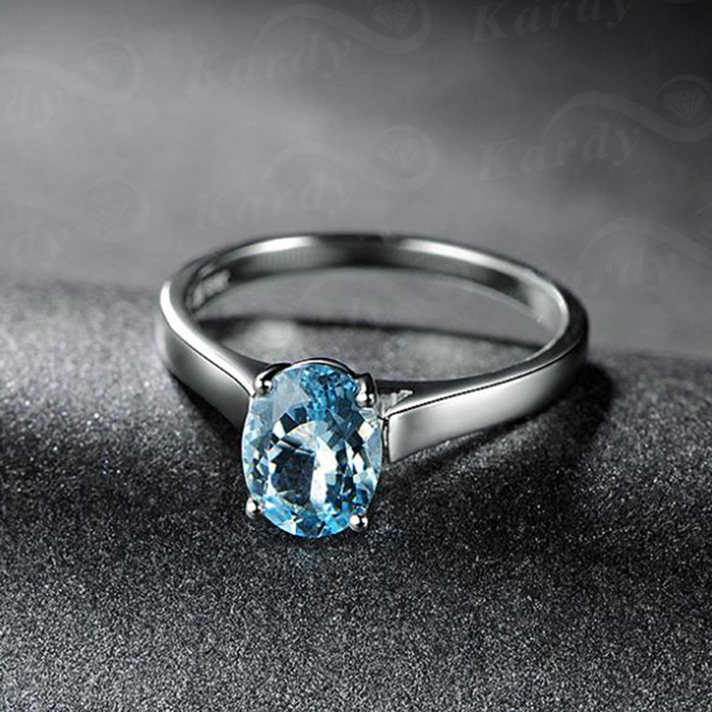 Kardy Unique Promise Wedding Natural Sea Blue Gemstone Aquamarine 14K White Gold Engagement Wedding for Women Ring Set