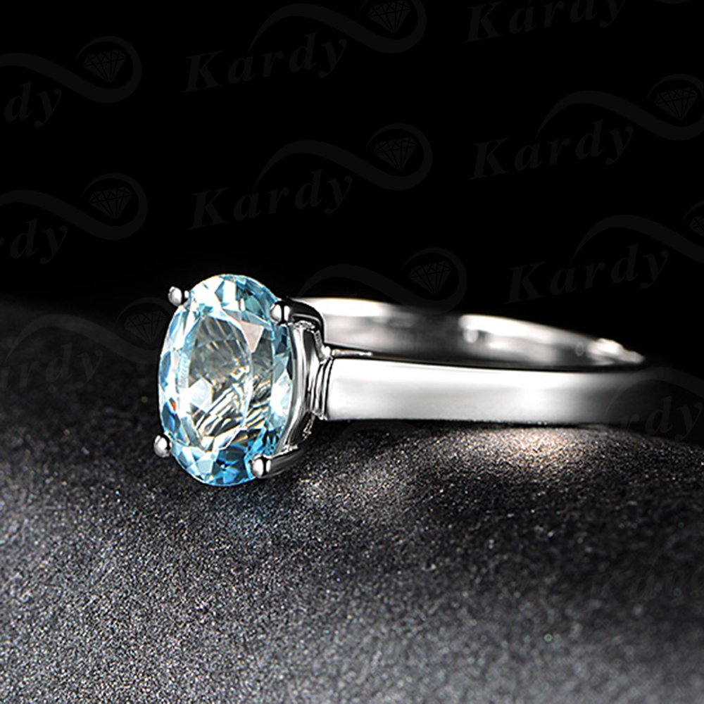 Kardy Unique Promise Wedding Natural Sea Blue Gemstone Aquamarine 14K White Gold Engagement Wedding for Women Ring Set