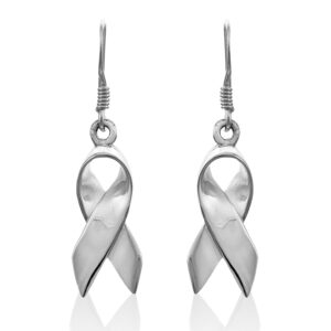 WithLoveSilver 925 Sterling Silver Breast Cancer Ribbon Hoop Dangle Earrings