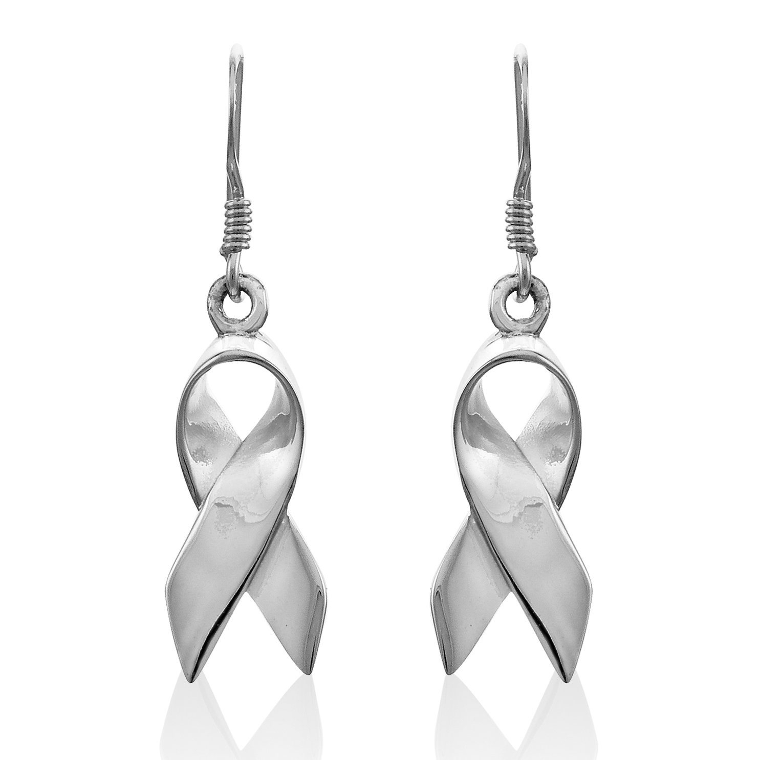 WithLoveSilver 925 Sterling Silver Breast Cancer Ribbon Hoop Dangle Earrings