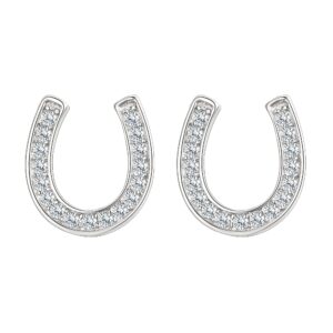 EVER FAITH 925 Sterling Silver Elegant Pave Cubic Zirconia Lucky Horseshoe Stud Earrings Clear