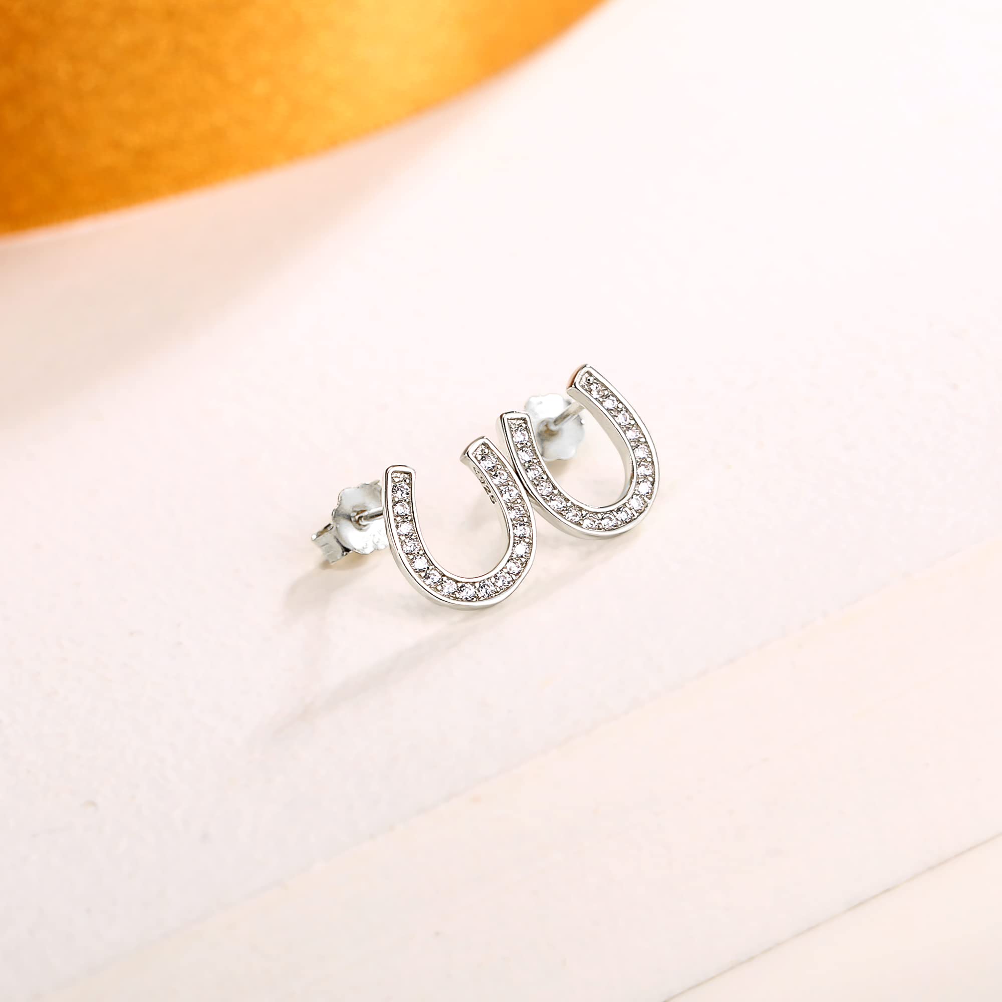 EVER FAITH 925 Sterling Silver Elegant Pave Cubic Zirconia Lucky Horseshoe Stud Earrings Clear