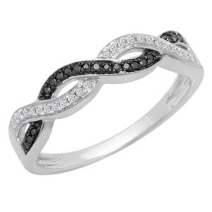 dazzlingrock collection 0.15 carat (ctw) round black & white diamond criss-cross style stackable anniversary wedding band for her in 925 sterling silver, size 8